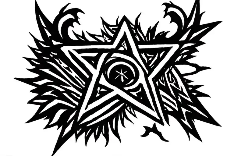 big Pentagram with a lot of details for the belly of the whole design to be full and not empty tattoo design idea