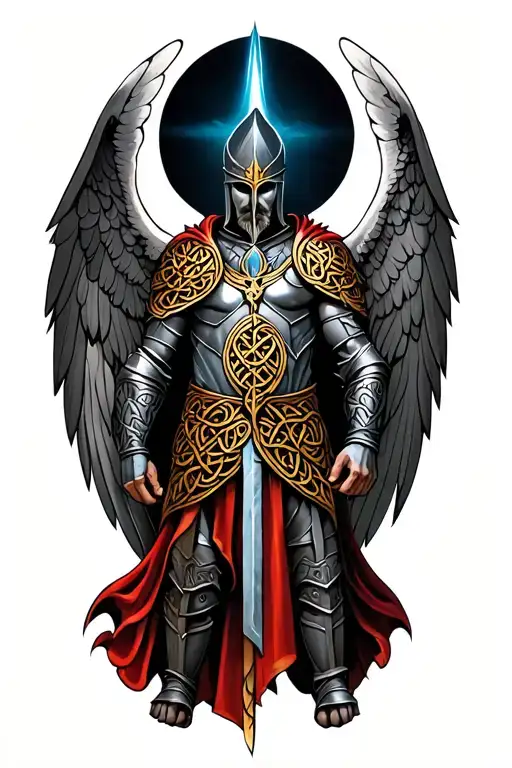 Celtic knight with wings tattoo design idea