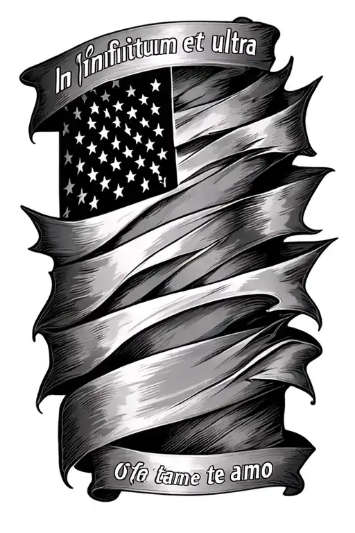 "In infinitum et ultra te amo" just text 'IGY6' us flag downward tattoo design idea