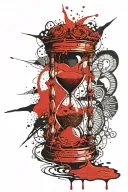 an hourglass that associates human life, the lower part is broken and the sand pours out and forms a smooth central trac tattoo design idea