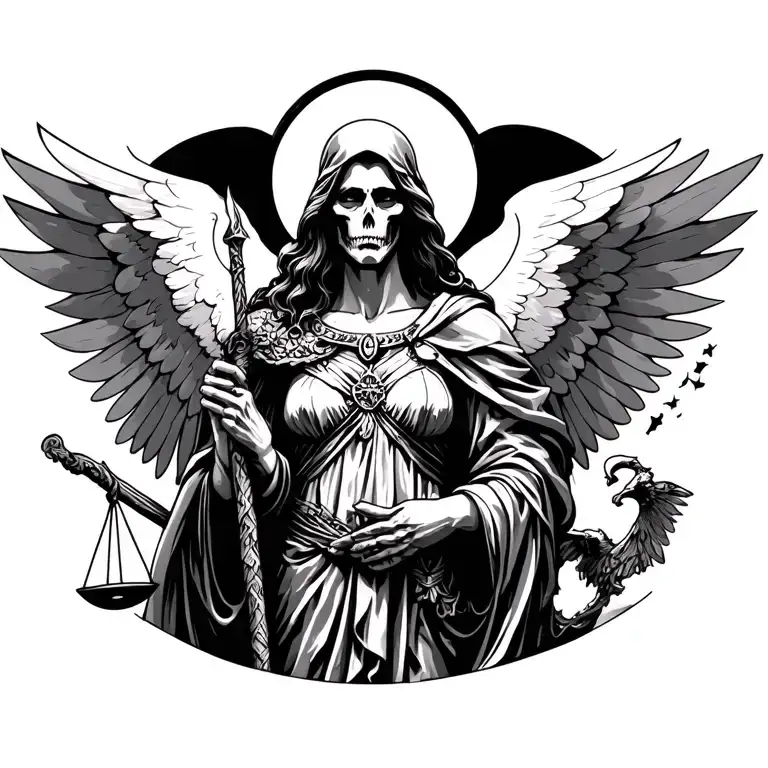 archangel micheal, lady justice, grim reaper tattoo design idea
