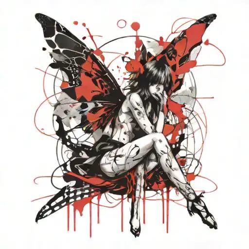 naked fairy with wings of rain tattoo design idea