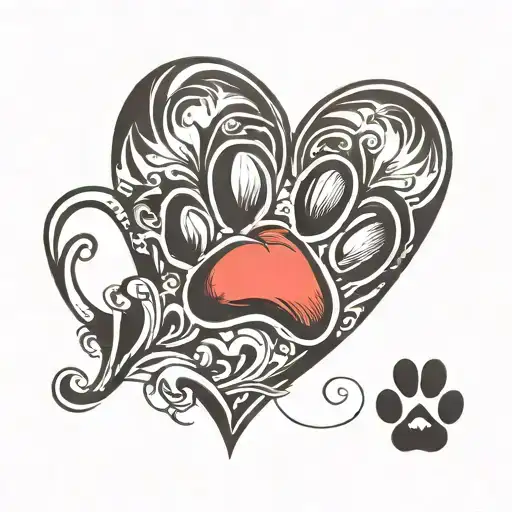 paw print with heart shape tattoo design idea