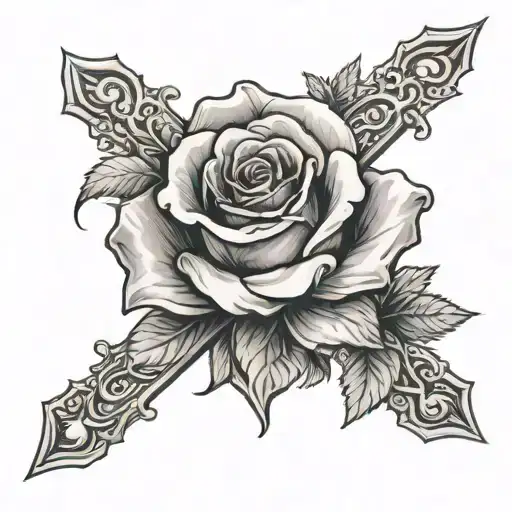 The top of a cross on a rose with stem wrapped tattoo design idea