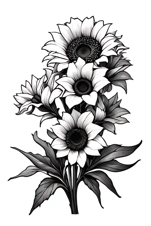 sunflower lakespur gladiolus flower bouquet tattoo design idea