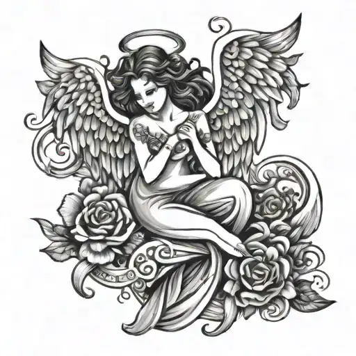 "cheerful", "content" or "happy", Aquarius, Angel tattoo design idea