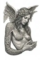 angel, in utero nirvana, pointillism tattoo design idea