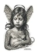 angel, in utero nirvana, pointillism tattoo design idea