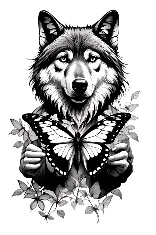 memorial for grandma butterflies and wolf head tattoo holding tattoo design idea