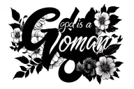 simple Marilyn Monroe fine line tattoo with the words god is a woman and flowers cursive font easily read  tattoo design idea