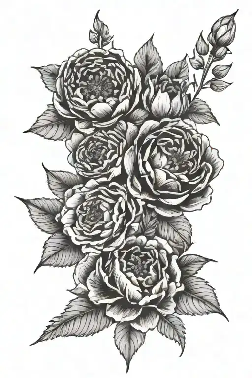 November, July, March, August, December birth flowers tattoo design idea