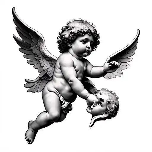 cherub reaching for another cherub  tattoo design idea
