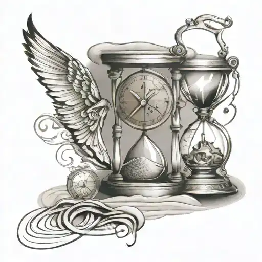 tattoo infinity hourglass with watch at to top and compass at the bottom and the watch is going through the sands of tim tattoo design idea