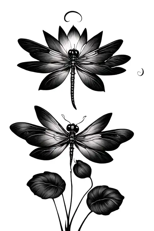 dragonfly butterfly lotus semicolon tattoo design idea