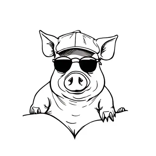 pig wearing a flat cap and sunglasses tattoo design idea
