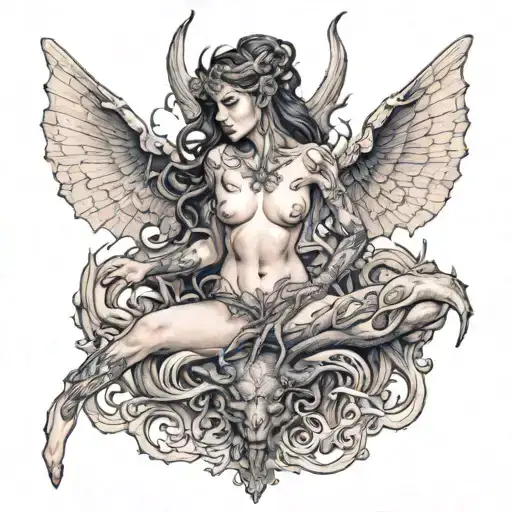 petite,nude,sexy,beautifull,full body,female,worrior,demon,anatomically correct,realism tattoo design idea