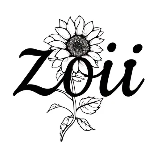 the name zoii in cursive  with a pawprint and sunflower tattoo design tattoo design idea
