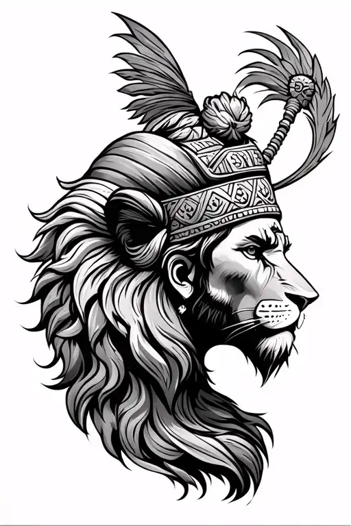 Sikh warrior and lion tattoo design idea