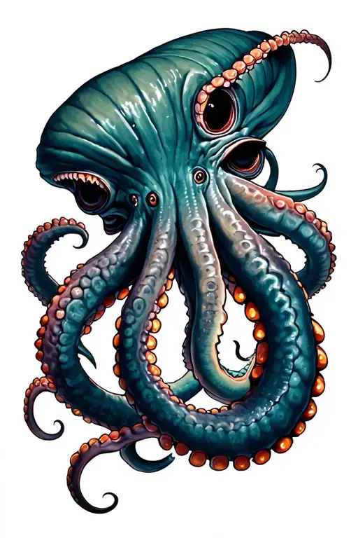 giant squid fighting to pull an anchor up with his tentacles  tattoo design idea