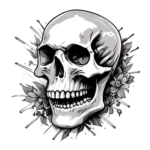 make a tattoo sketch based on the “skull on iPhone” emoticon in old school style tattoo design idea
