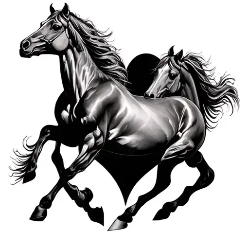 horses running through a heart tattoo design idea