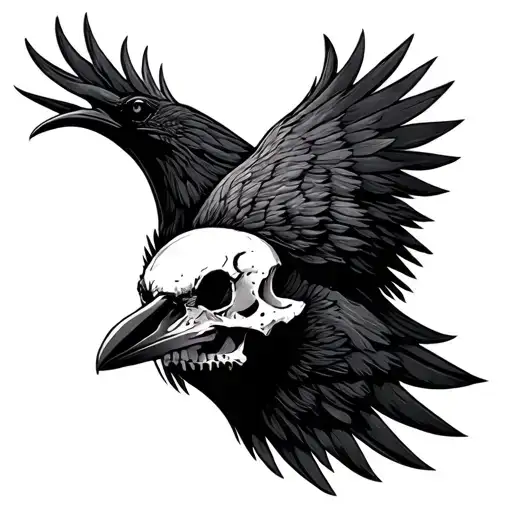 crow skull scale clock tattoo design idea