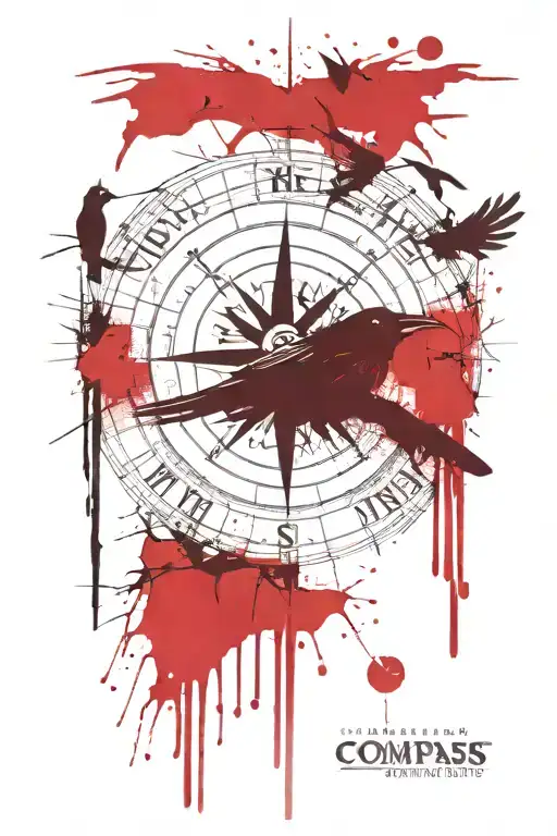 compass raven tattoo design idea