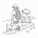 little girl walking down a path with a backpack and a westie in the backpack  tattoo design idea