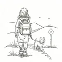 little girl walking down a path with a backpack and a westie in the backpack  tattoo design idea