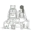 little girl walking down a path with a backpack and a westie in the backpack  tattoo design idea