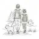 little girl walking down a path with a backpack and a westie in the backpack  tattoo design idea