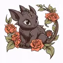 cute toothless night fury curled with flowers tattoo design idea