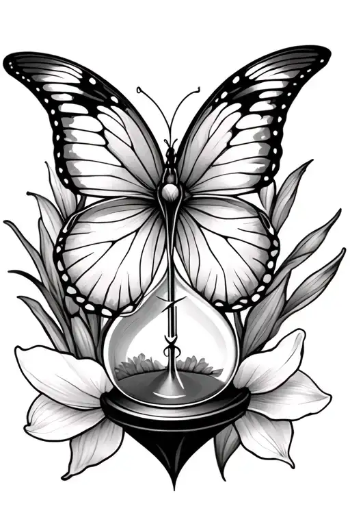butterly hourglass compass iris flower daffodil flowers tattoo design idea