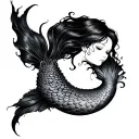 goth siren whispy mermaid tail tattoo design idea