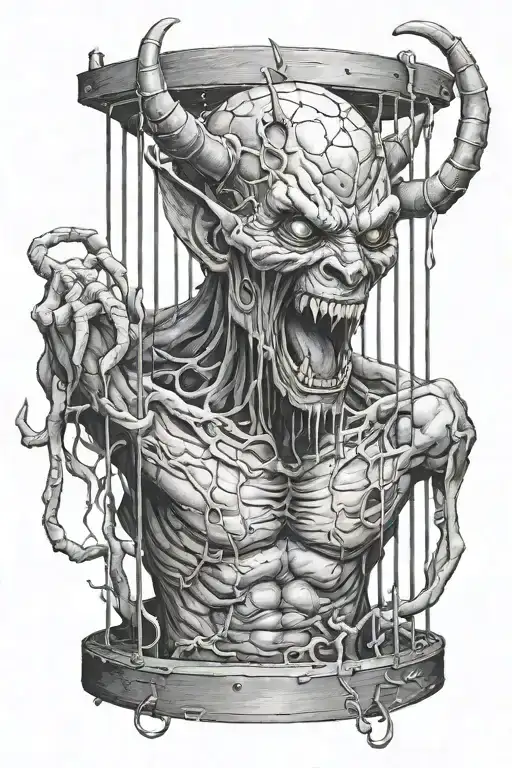demon stuck  in cell tattoo design idea