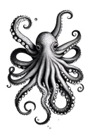 giant Pacific octopus feminine fine line tattoo design idea