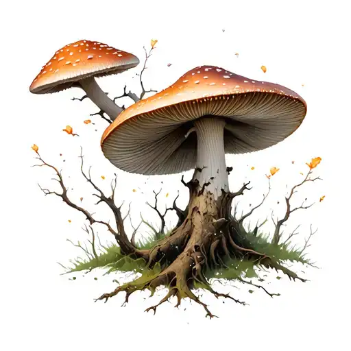 mushroom turning into dead tree tattoo design idea