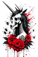 skelleton unicorn, flowers, bugs, represent the life cycle tattoo design idea