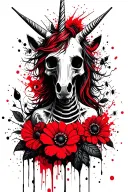skelleton unicorn, flowers, bugs, represent the life cycle tattoo design idea