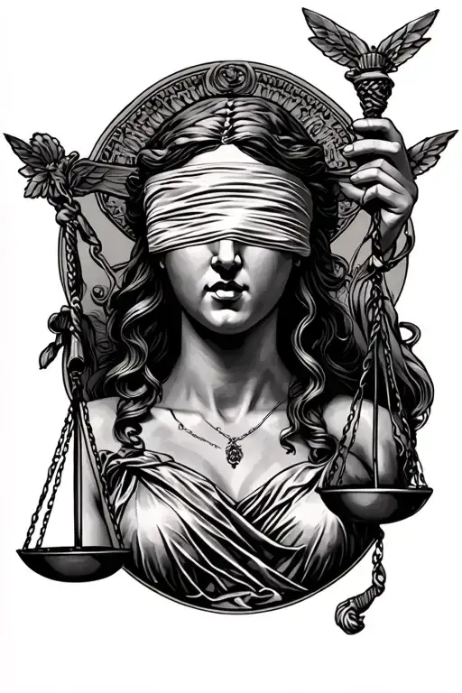 blindfolded Lady Justice tattoo design idea