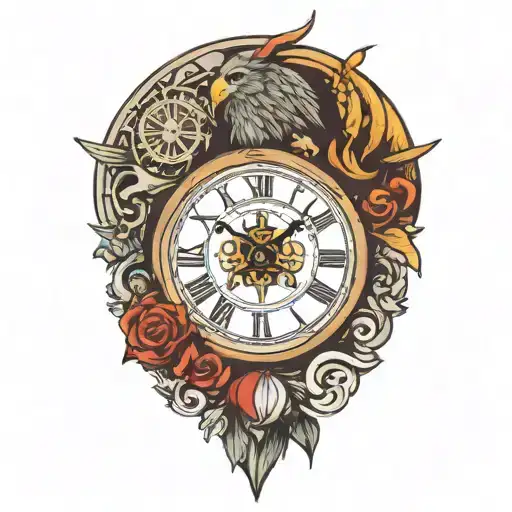 roman numeral clock and zeus tattoo design idea