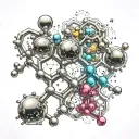 A molecule structure incorporating elements from chemistry, biology, and physics formulas tattoo design idea