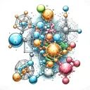 A molecule structure incorporating elements from chemistry, biology, and physics formulas tattoo design idea