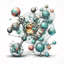 A molecule structure incorporating elements from chemistry, biology, and physics formulas tattoo design idea