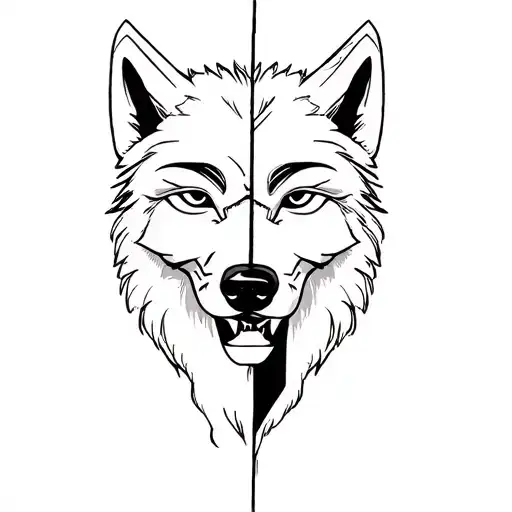 Vendetta mask split in half wolf howling tattoo design idea
