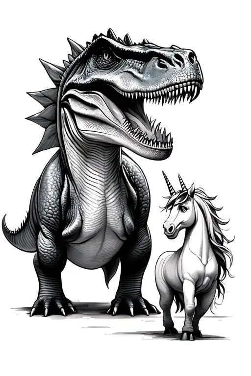 dinosaur icon with my son's birthday next to it and a unicorn icon with my daughters birthday  tattoo design idea