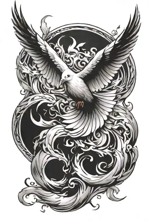 holy spirit fire and dove flying tattoo design idea