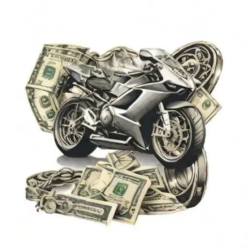 Bracelet tattoo depicting Lamborghini, money, guitar, sea, motorcycle tattoo design idea