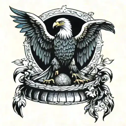 illuminated manuscript eagle inside a handbasket tattoo design idea