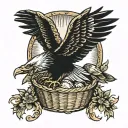 illuminated manuscript eagle inside a handbasket tattoo design idea